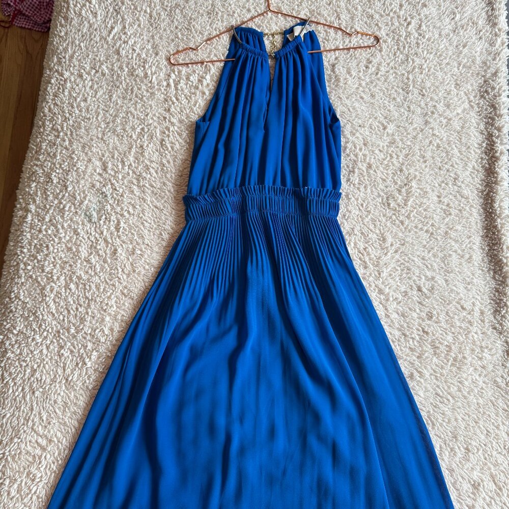 Michael Kors Blue Gold Chain Midi Cocktail Dress